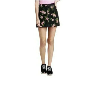 Wild Fable Floral Corduroy Mini Skirt Size 4 NWT Black & Pink Roses Design